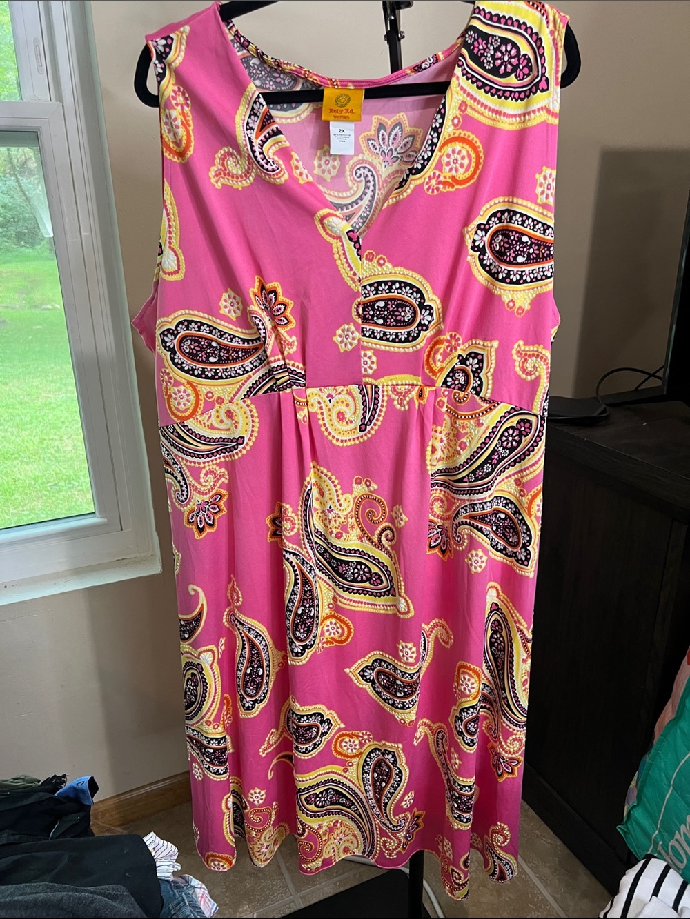 Ruby Rd. Pink Paisley Maxi Dress with Yellow Accents
